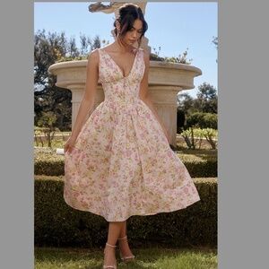 House of CB EMMELINA Pink Meadow Print Cotton Corset Sundress Plus Cup S / Small